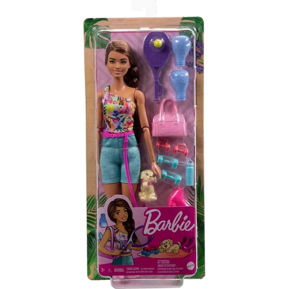 Barbie Self-Care Posable Doll, Brunette Workout Doll with Puppy and Accessories - Picture 6 of 7